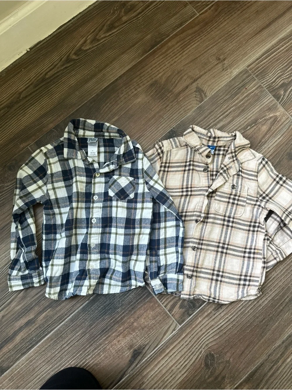 Bundle of boys long sleeve Kids Plaid Button-Up Shirt - Blue & Cream Brown